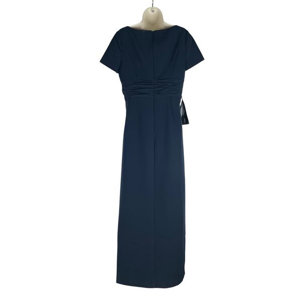 Kay Unger Garbo Gathered Column Gown Short Sleeve Carbon Blue Size 8 - Picture 10 of 14